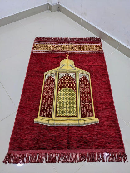 IBN-E-ZAFAR Velvet Foam Quilted Orthopedic Embossed Padded Jai Namaz - Golden