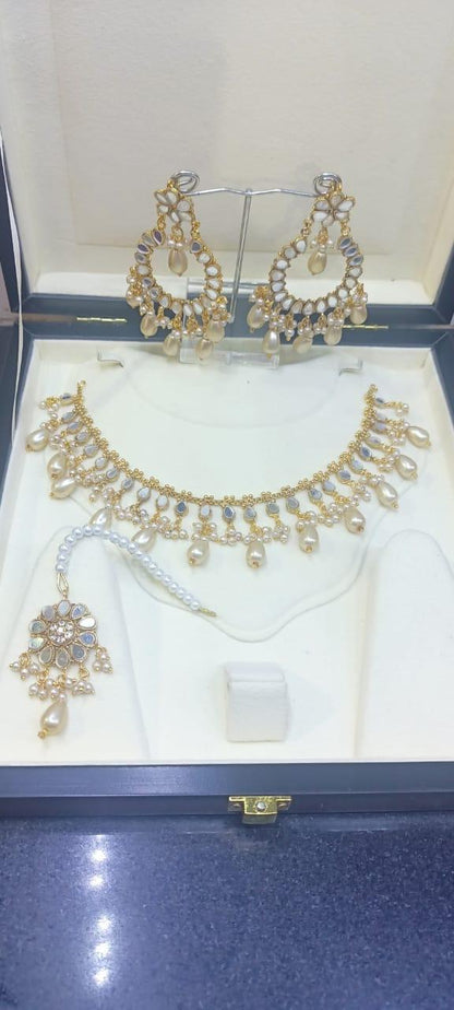 Bridal Pearl & Kundan Gold Plated Artificial Set - 3 Pcs  Design