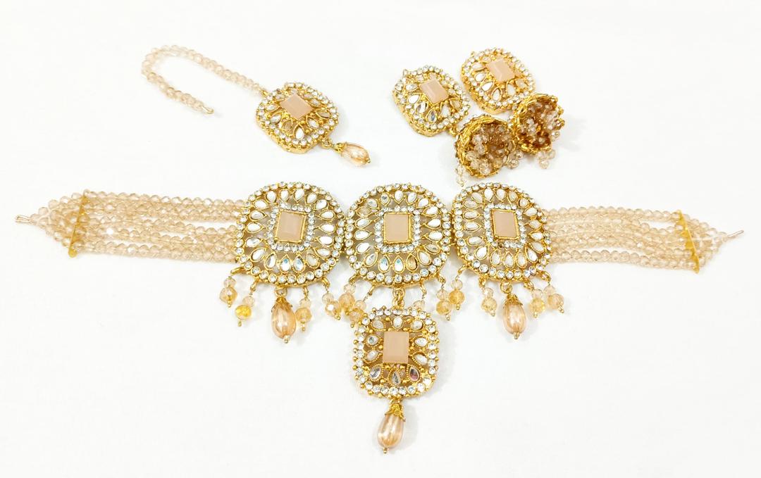 Stunning 4 Pcs Gold Plated Choker Set with Multi  Design