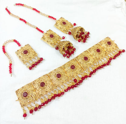 Elegant Maroon 4 Pcs Choker Set - Multi  Design