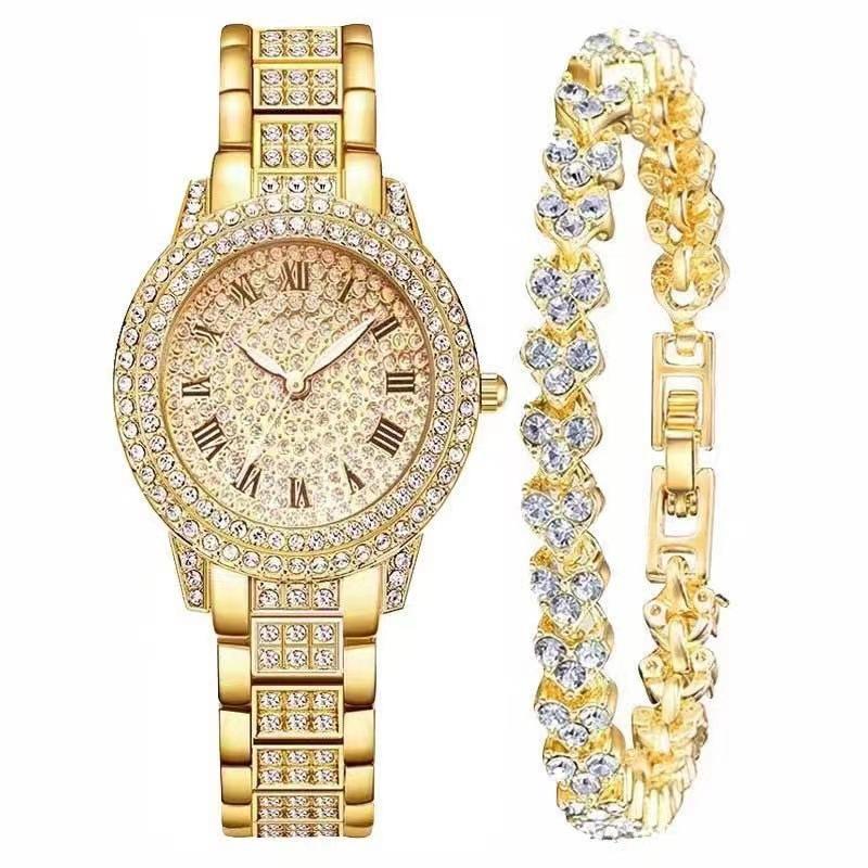 Women's Diamond Artificial Set - Roman Watch - Gold